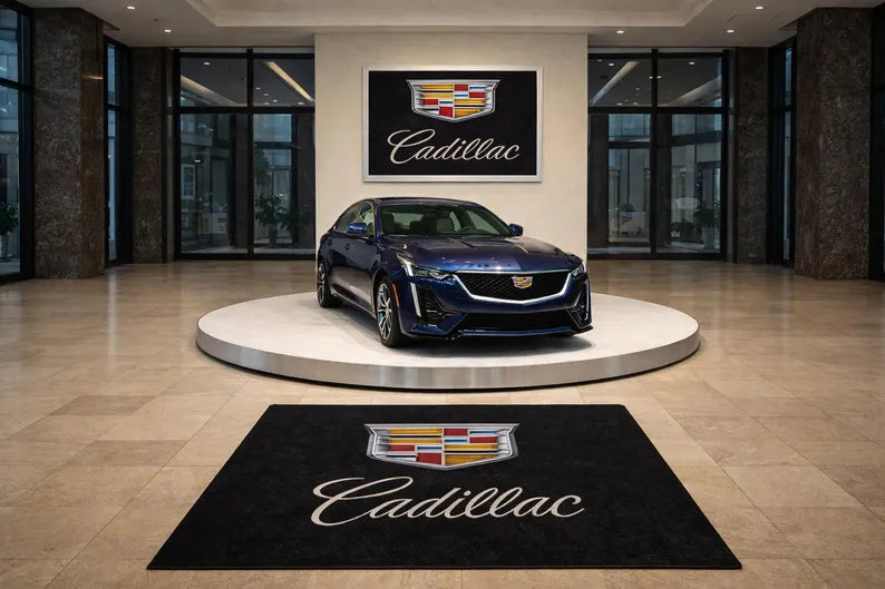 Cadillac Garage Floor Mat 5x7 FT (60x87 Inches) Premium Showroom Rug & Wall Decor Luxury Racing Style