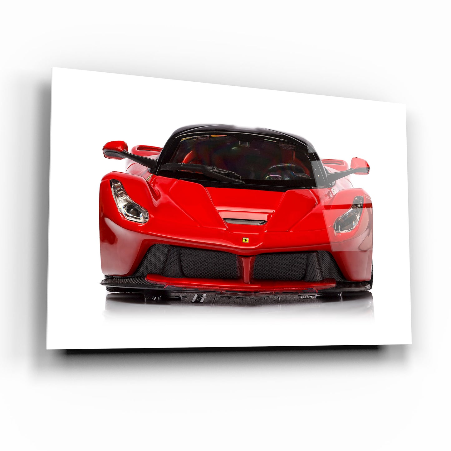 Red Ferrari LaFerrari Glass Wall Art – Luxury Supercar Tempered Glass Picture for Modern Home & Garage Décor
