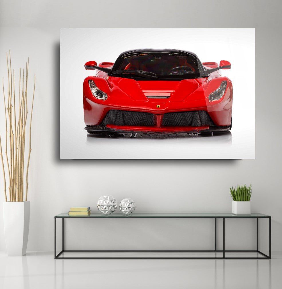 Red Ferrari LaFerrari Glass Wall Art – Luxury Supercar Tempered Glass Picture for Modern Home & Garage Décor