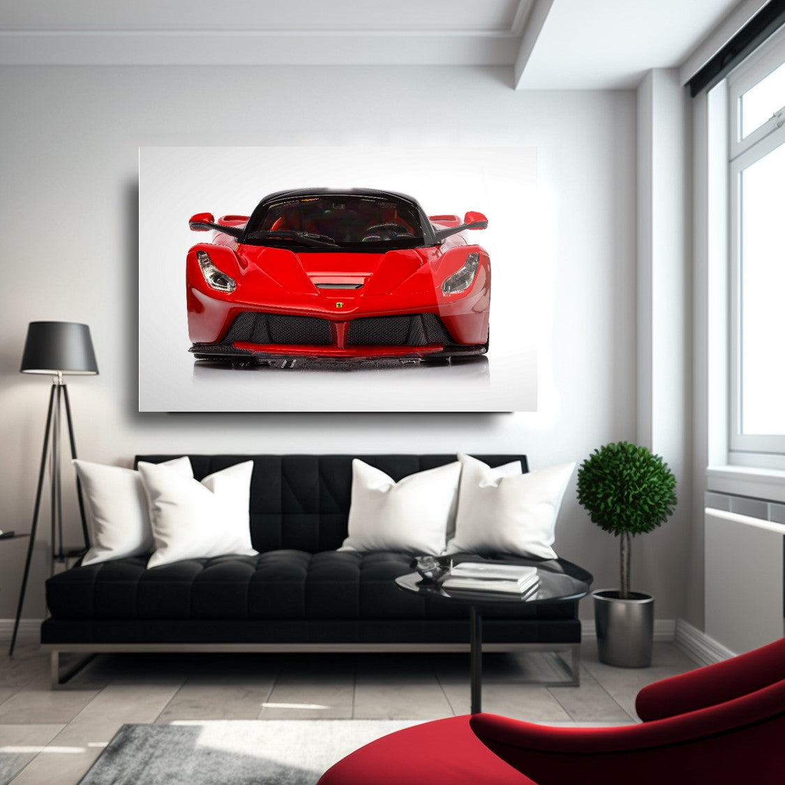 Red Ferrari LaFerrari Glass Wall Art – Luxury Supercar Tempered Glass Picture for Modern Home & Garage Décor