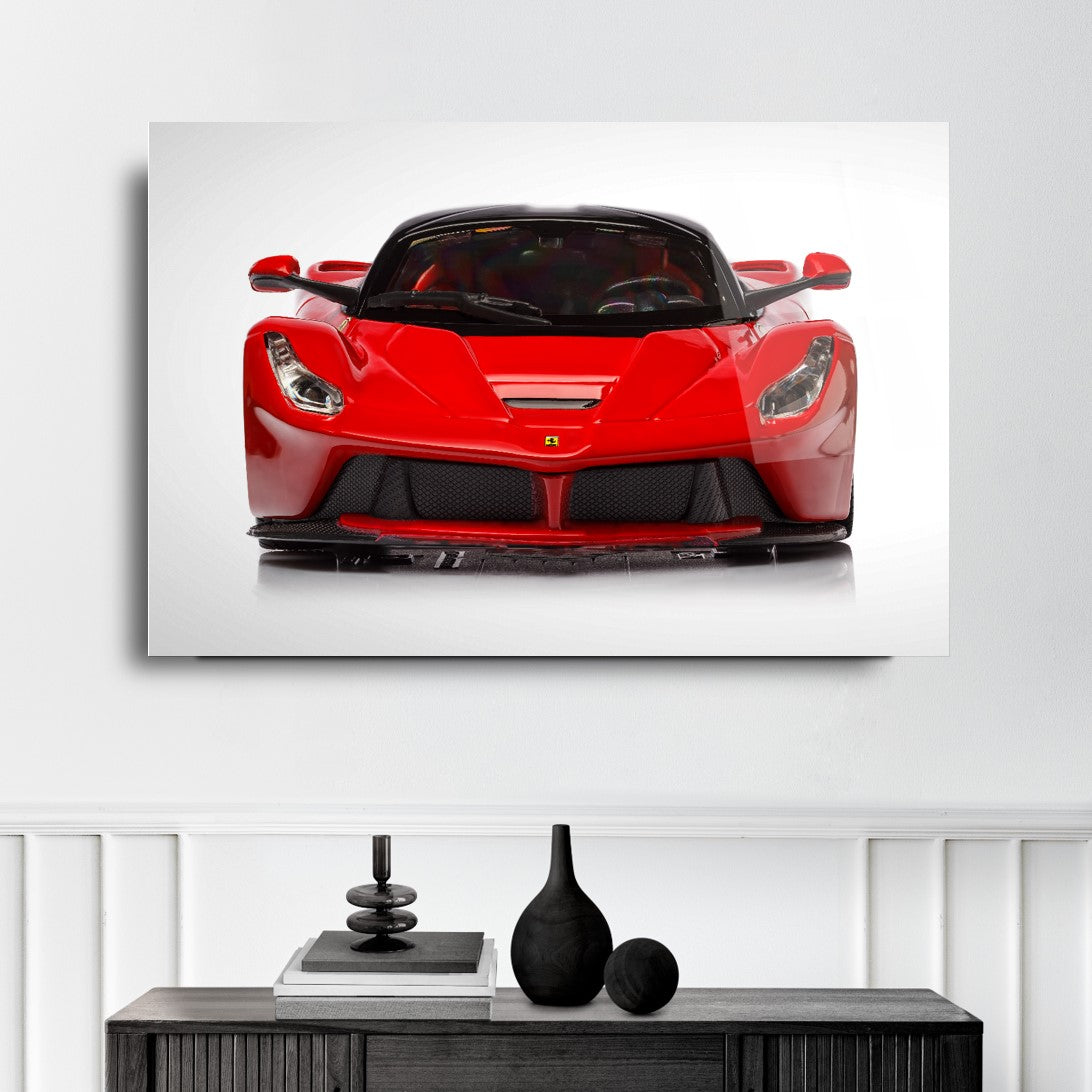 Red Ferrari LaFerrari Glass Wall Art – Luxury Supercar Tempered Glass Picture for Modern Home & Garage Décor