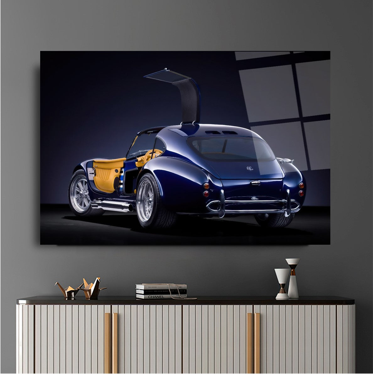 Classic Blue Shelby Cobra Glass Wall Art – Premium Tempered Glass Picture for Luxury Home & Garage Décor