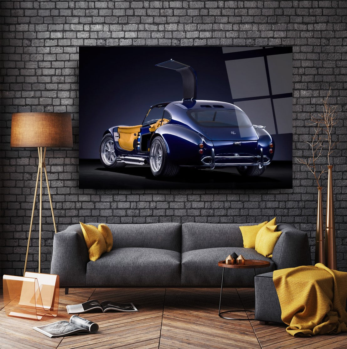 Classic Blue Shelby Cobra Glass Wall Art – Premium Tempered Glass Picture for Luxury Home & Garage Décor