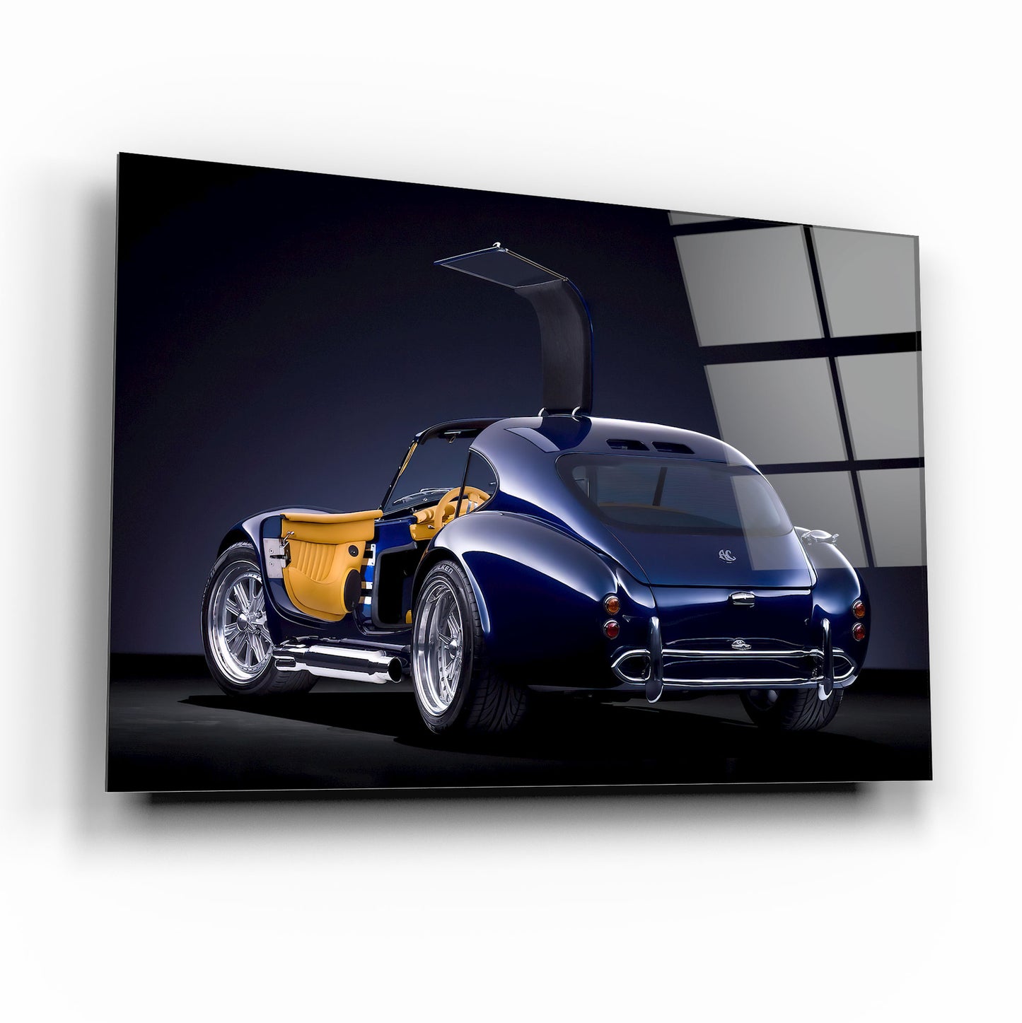 Classic Blue Shelby Cobra Glass Wall Art – Premium Tempered Glass Picture for Luxury Home & Garage Décor