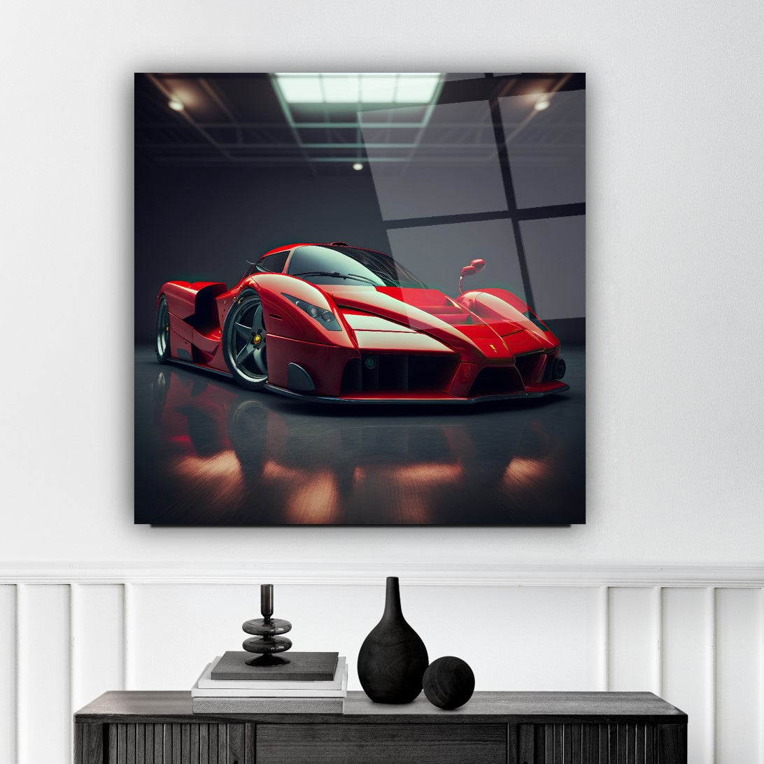 Red Ferrari Enzo Glass Wall Art – Exotic Supercar Tempered Glass Picture for Luxury Home & Garage Décor