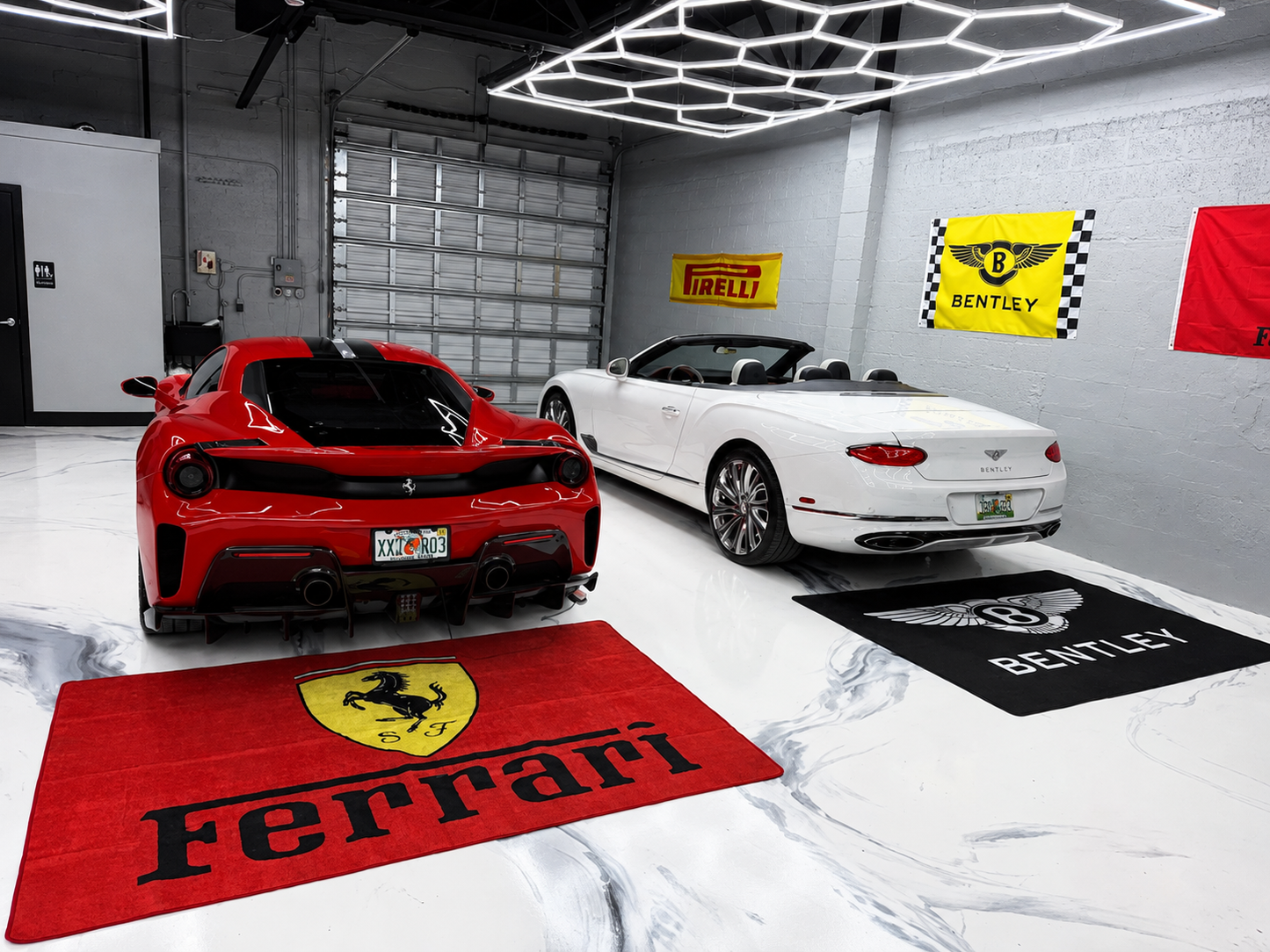 Bentley Garage Floor Mat 5x7 FT (60x87 Inches) Premium Showroom Rug & Wall Decor Luxury Racing Style