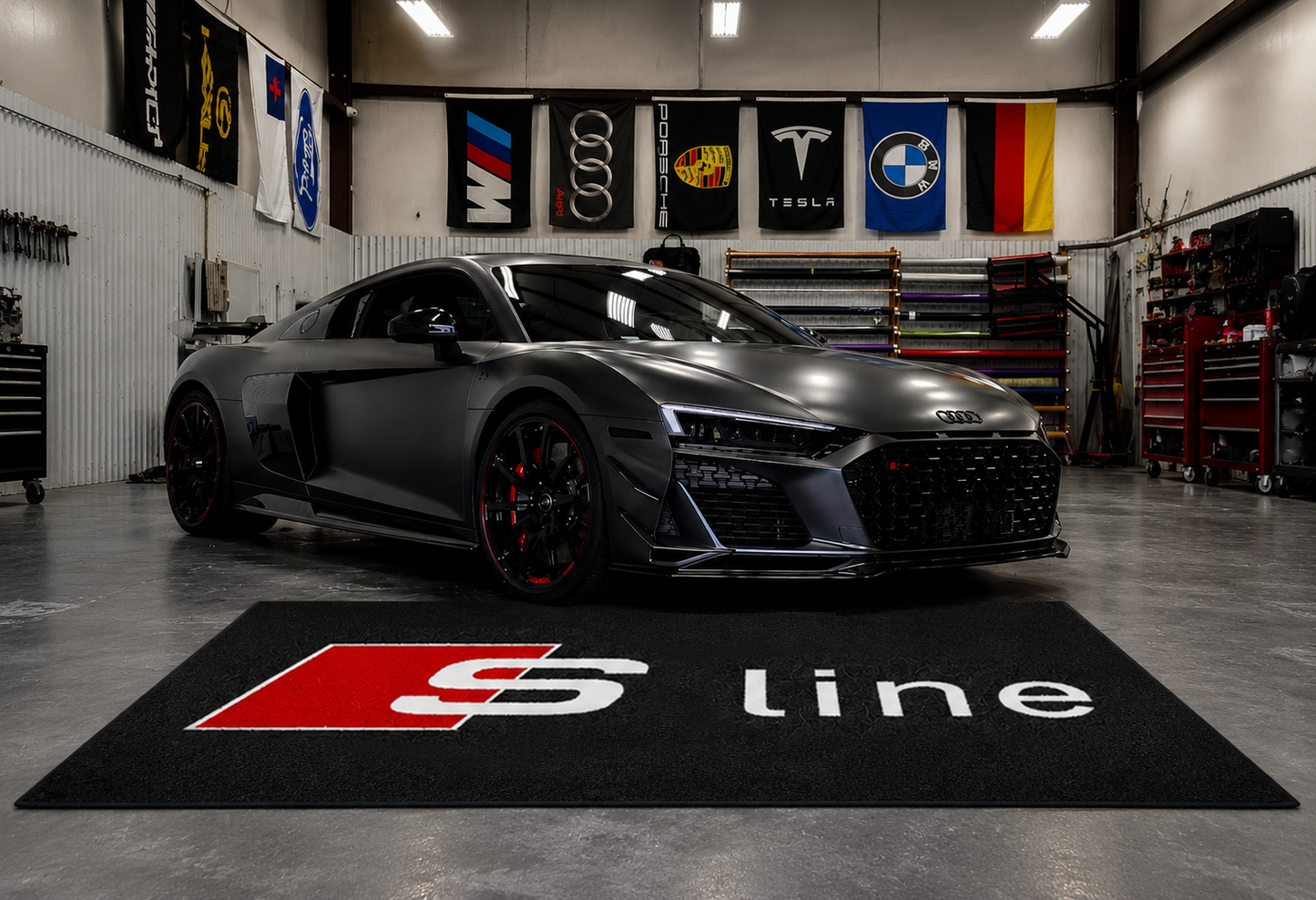 Audi Sline Garage Floor Mat 5x7 FT (60x87 Inches) Premium Showroom Rug & Wall Decor