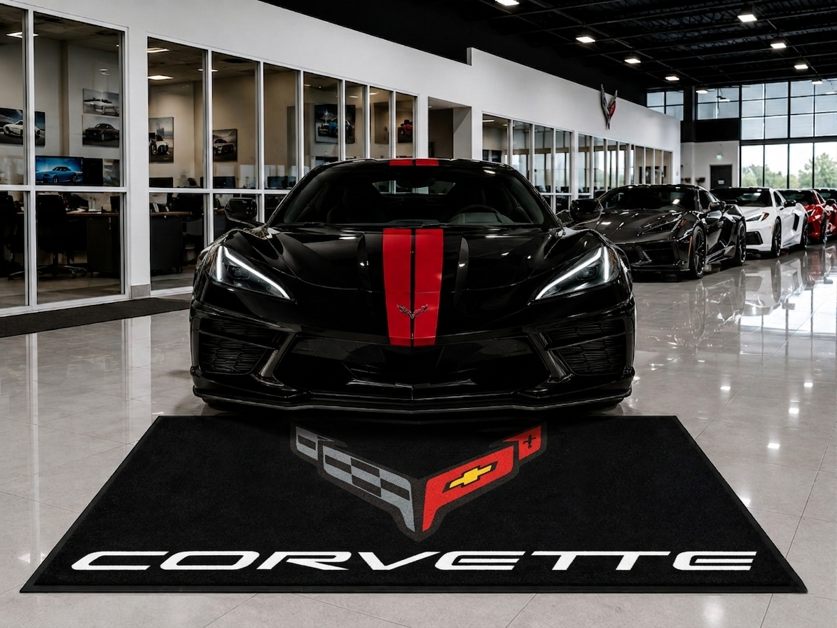 Corvette C8 Garage Floor Mat 5x7 FT (60x87 Inches) Premium Showroom Rug Wall Decor