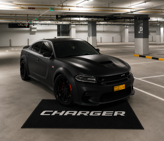 Charger Garage Floor Mat 5x7 FT (60x87 Inches) Premium Showroom Rug Wall Decor