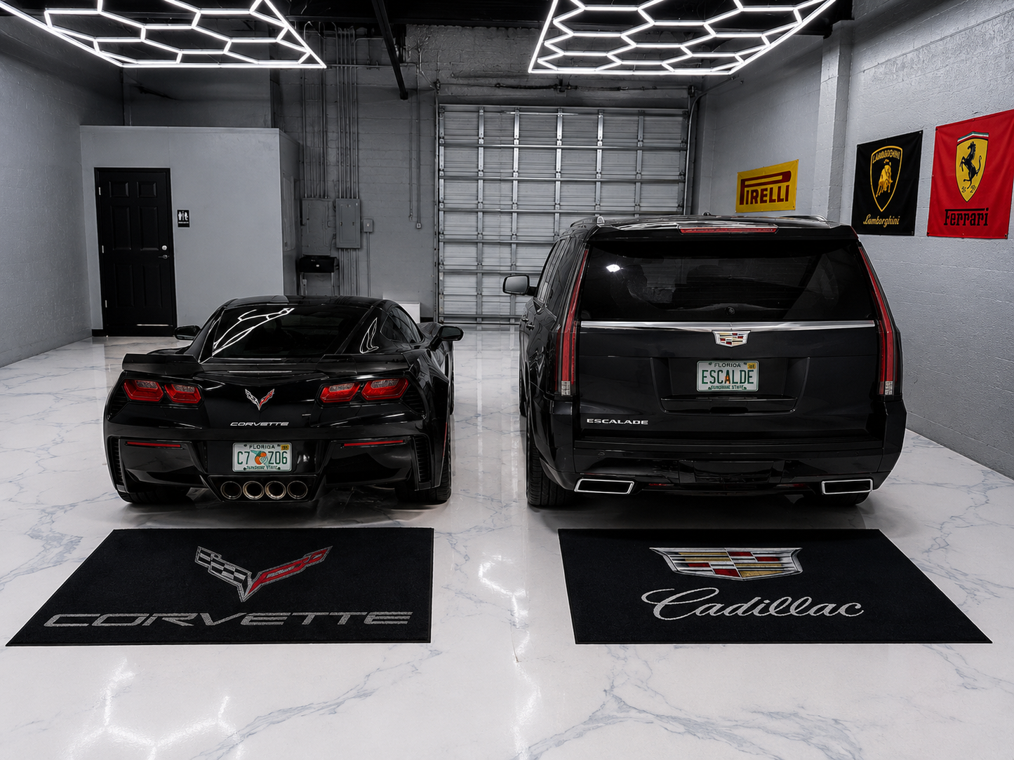 Corvette Garage Floor Mat 5x7 FT (60x87 Inches) Premium Showroom Rug & Wall Decor Luxury Racing Style