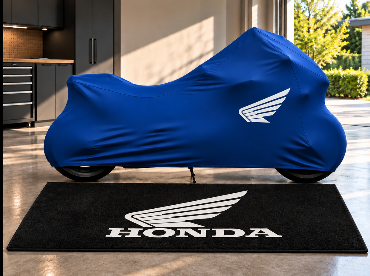 Honda Motorcycle Cover & Garage Rug Bundle – Indoor or Outdoor