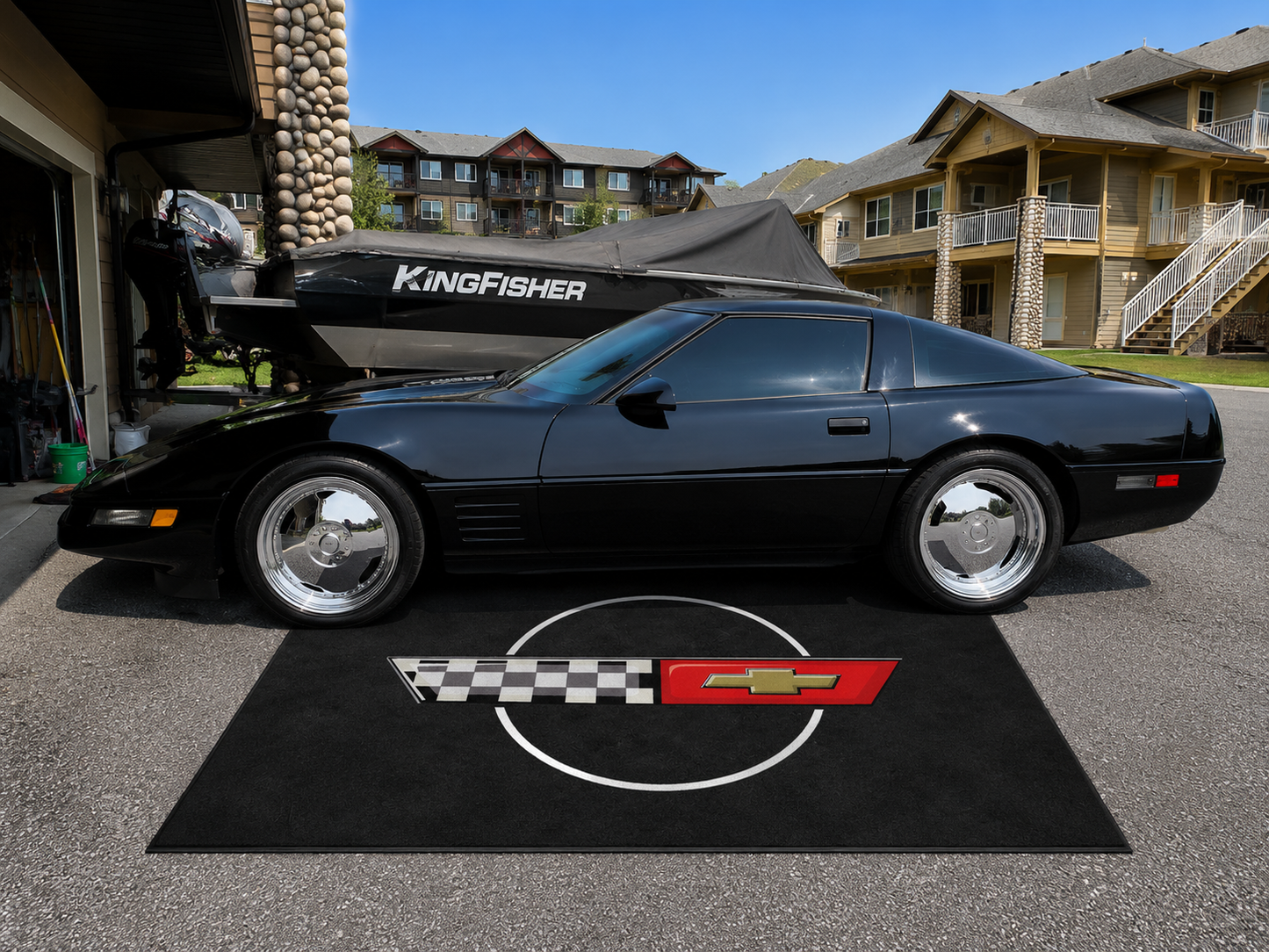Corvette C4 Garage Floor Mat 5x7 FT (60x87 Inches) Premium Showroom Rug Wall Decor