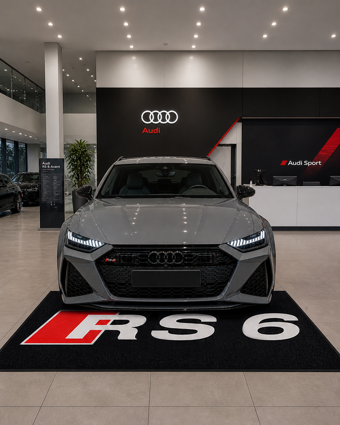 Audi RS6 Garage Floor Mat 5x7 FT (60x87 Inches) Premium Showroom Rug & Wall Decor