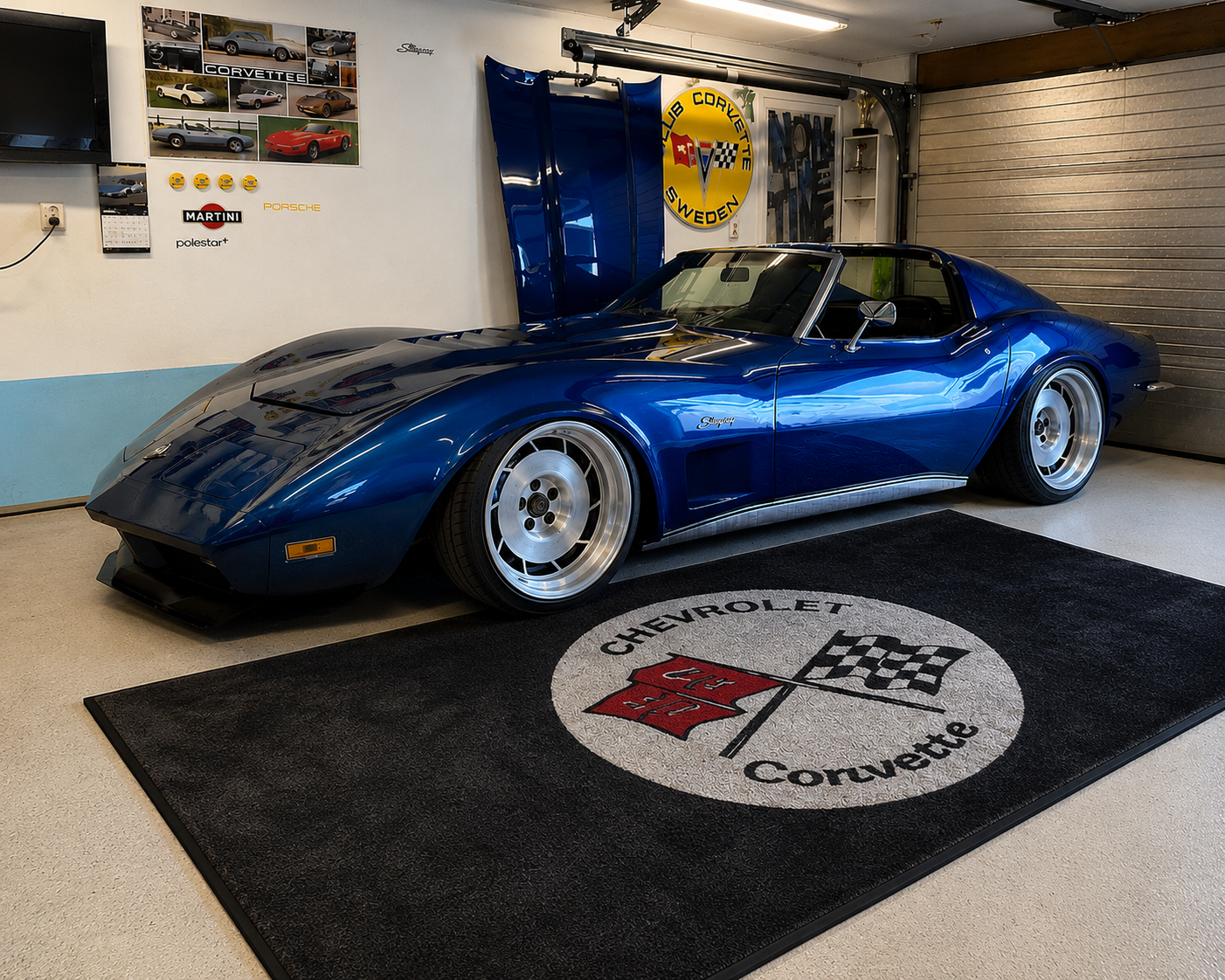Corvette C2 Garage Floor Mat 5x7 FT (60x87 Inches) Premium Showroom Rug Wall Decor