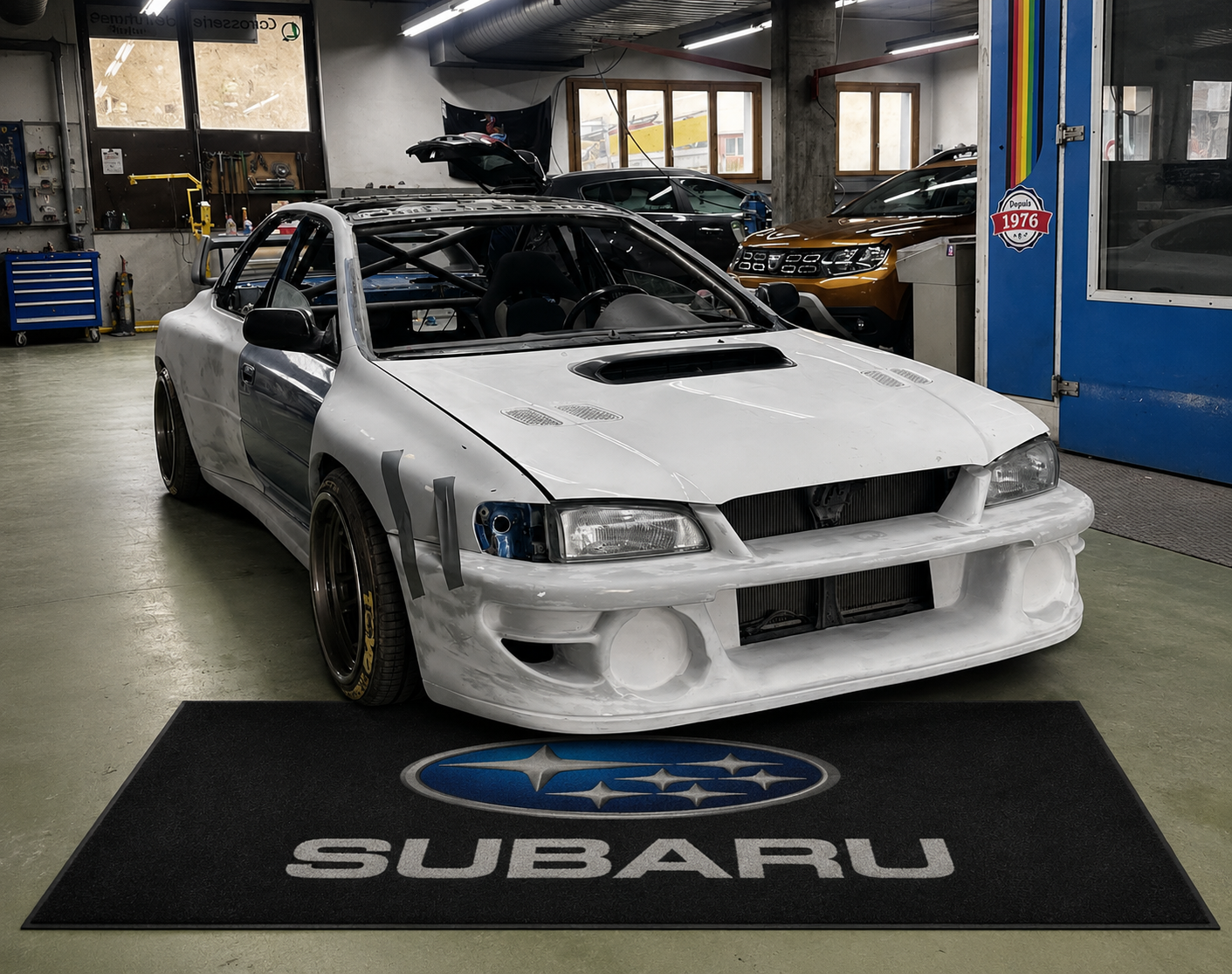 Subaru Garage Floor Mat 5x7 FT (60x87 Inches) Premium Showroom Rug Wall Decor