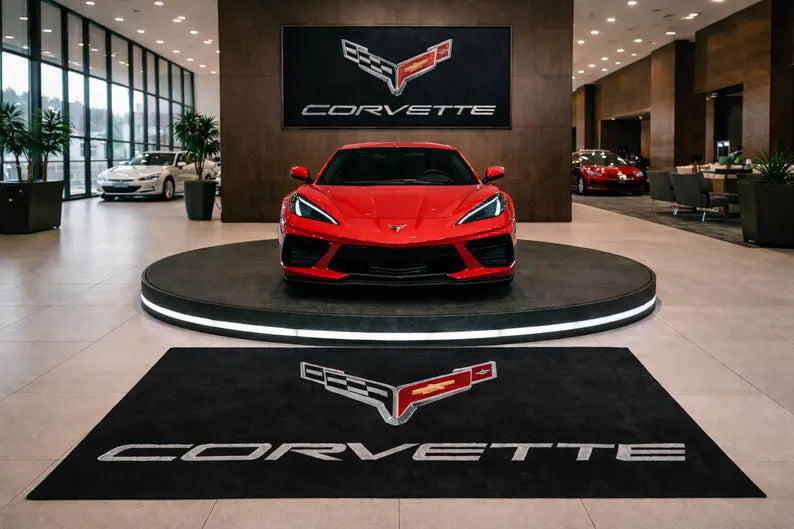 Corvette Garage Floor Mat 5x7 FT (60x87 Inches) Premium Showroom Rug & Wall Decor Luxury Racing Style