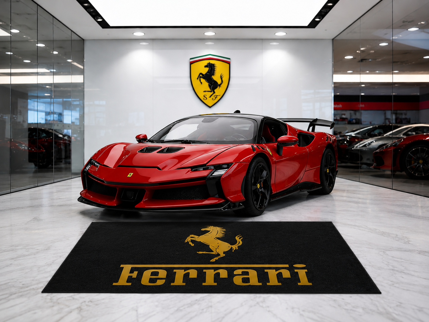 Ferrari Garage Floor Mat 5x7 FT (60x87 Inches) Premium Showroom Rug Wall Decor