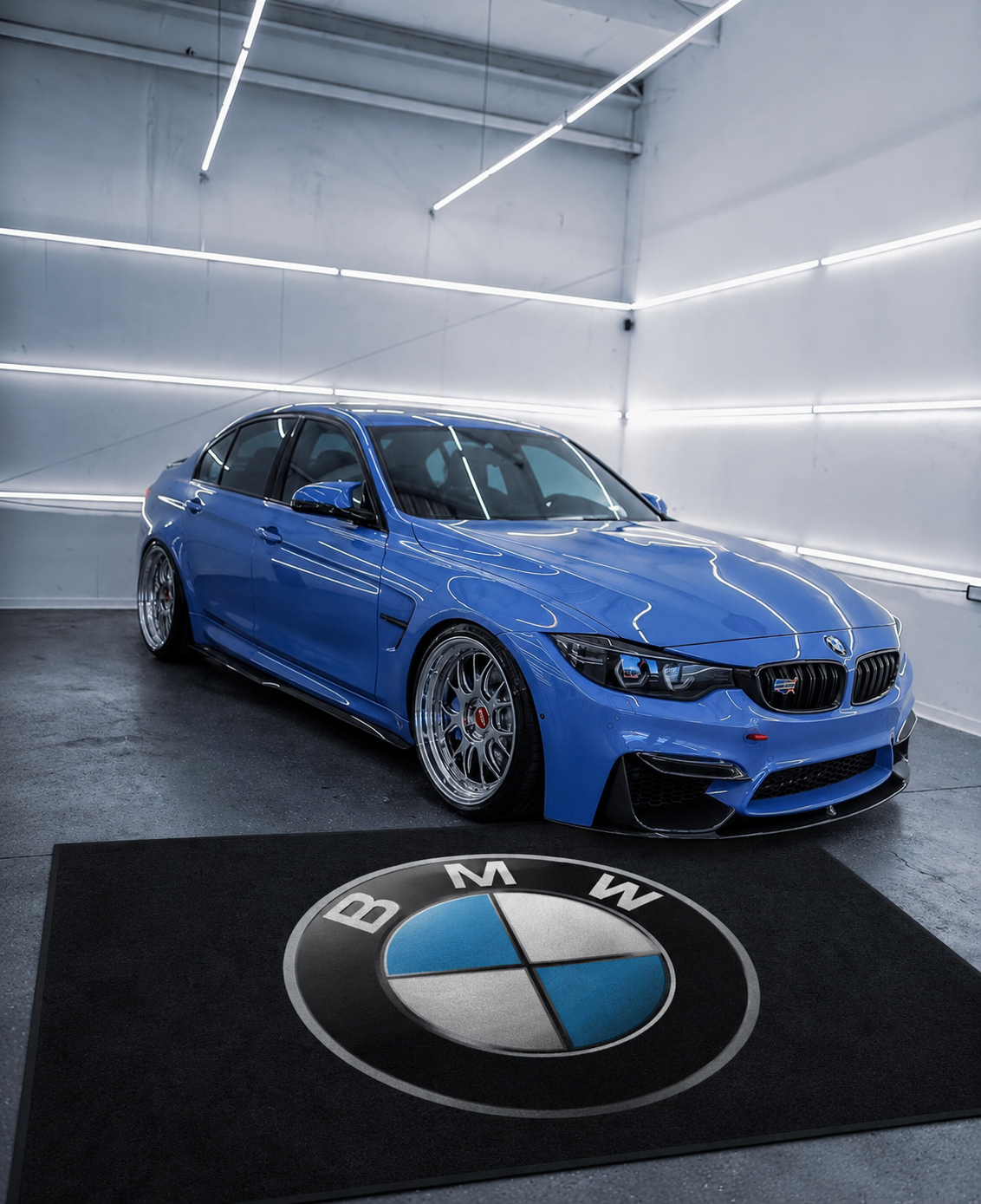BMW Garage Floor Mat 5x7 FT (60x87 Inches) Premium Showroom Rug & Wall Decor