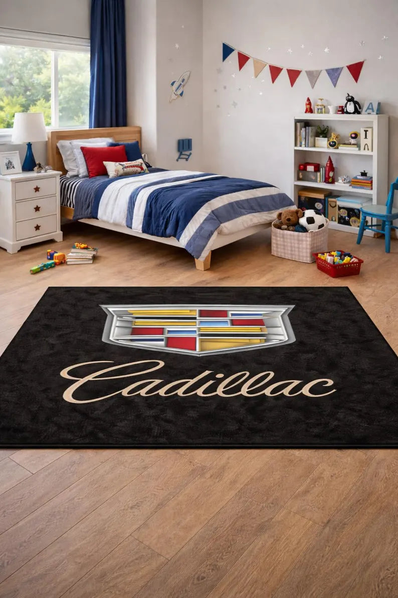 Cadillac Garage Floor Mat 5x7 FT (60x87 Inches) Premium Showroom Rug & Wall Decor Luxury Racing Style