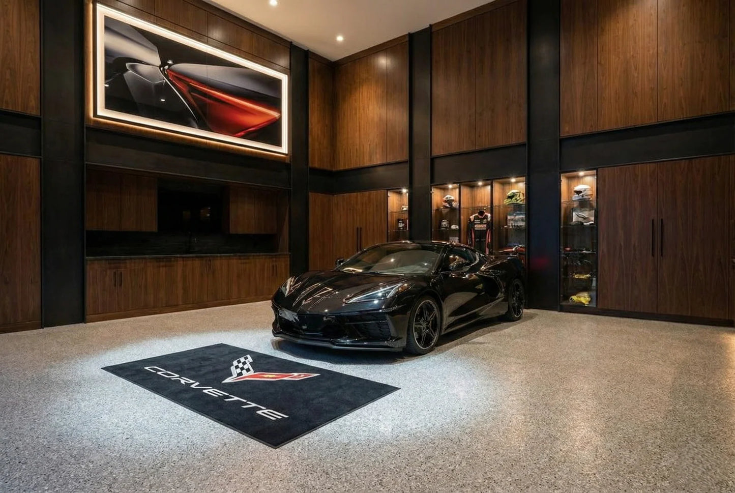 Corvette Garage Floor Mat 5x7 FT (60x87 Inches) Premium Showroom Rug & Wall Decor Luxury Racing Style