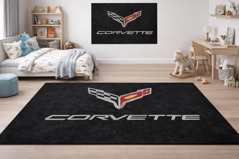 Corvette Garage Floor Mat 5x7 FT (60x87 Inches) Premium Showroom Rug & Wall Decor Luxury Racing Style