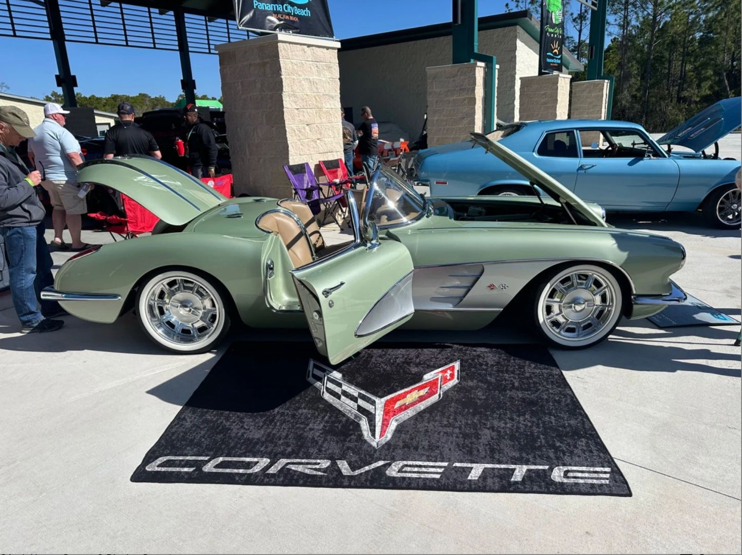 Corvette Garage Floor Mat 5x7 FT (60x87 Inches) Premium Showroom Rug & Wall Decor Luxury Racing Style