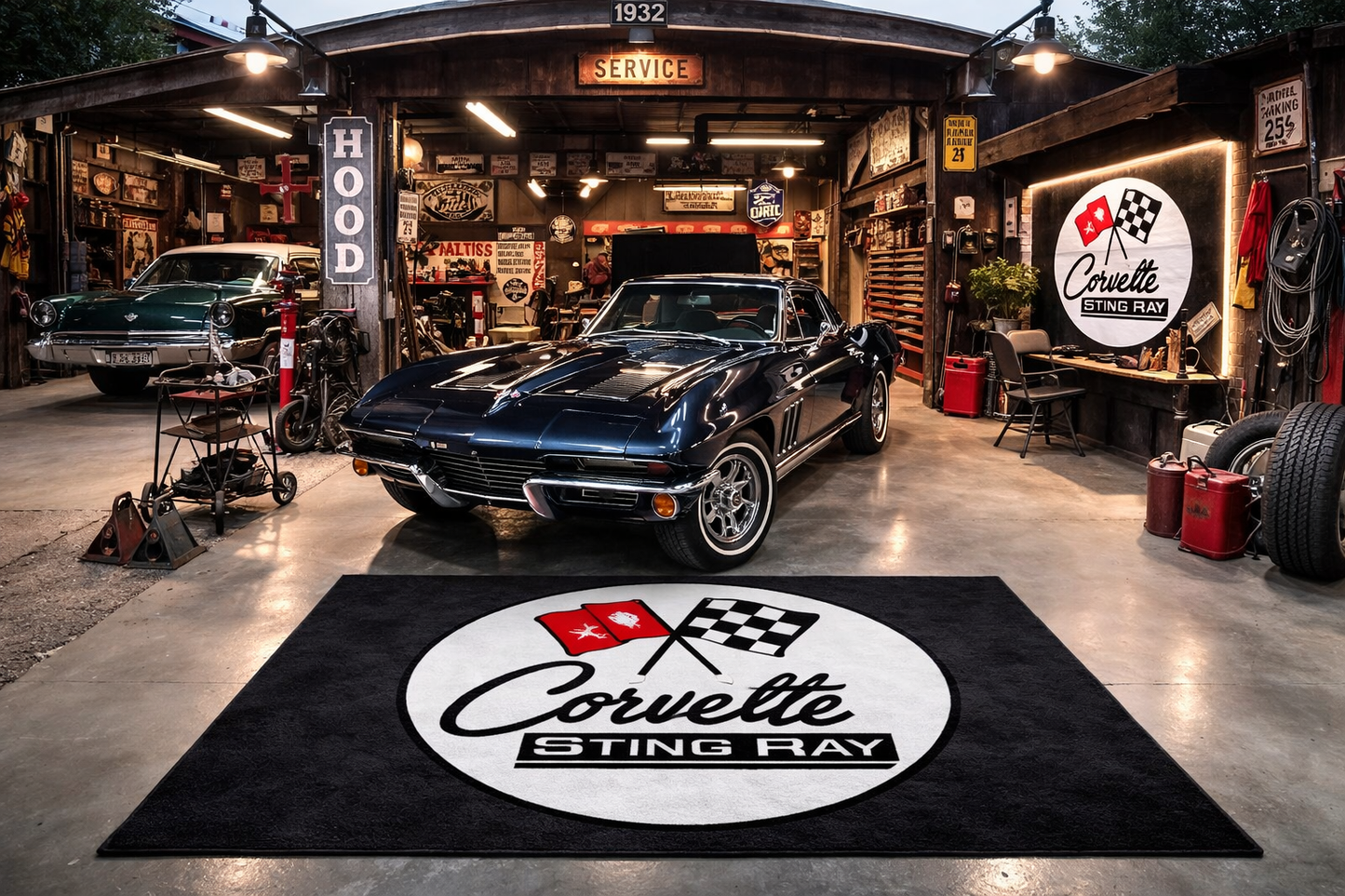 Corvette C2 Stingray Garage Floor Mat 5x7 FT (60x87 Inches) Premium Showroom Rug Wall Decor