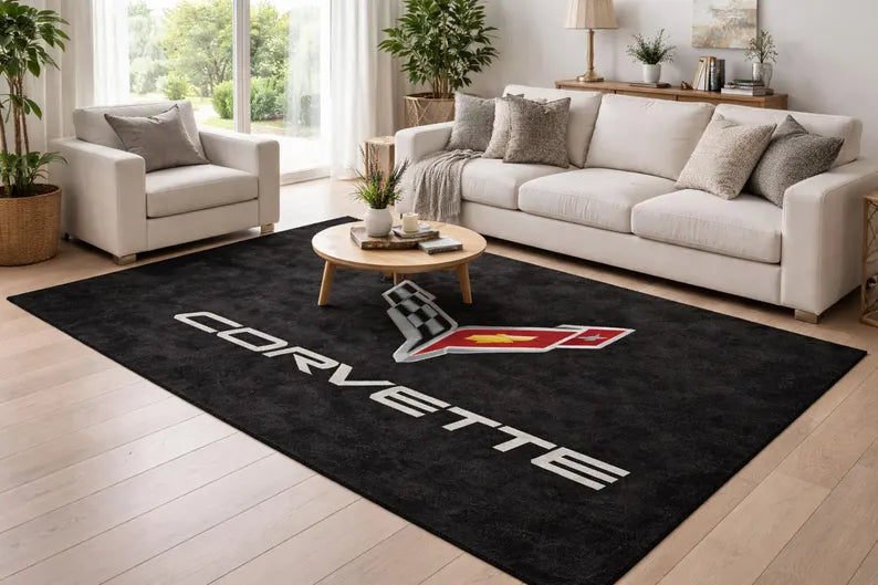 Corvette Garage Floor Mat 5x7 FT (60x87 Inches) Premium Showroom Rug & Wall Decor Luxury Racing Style