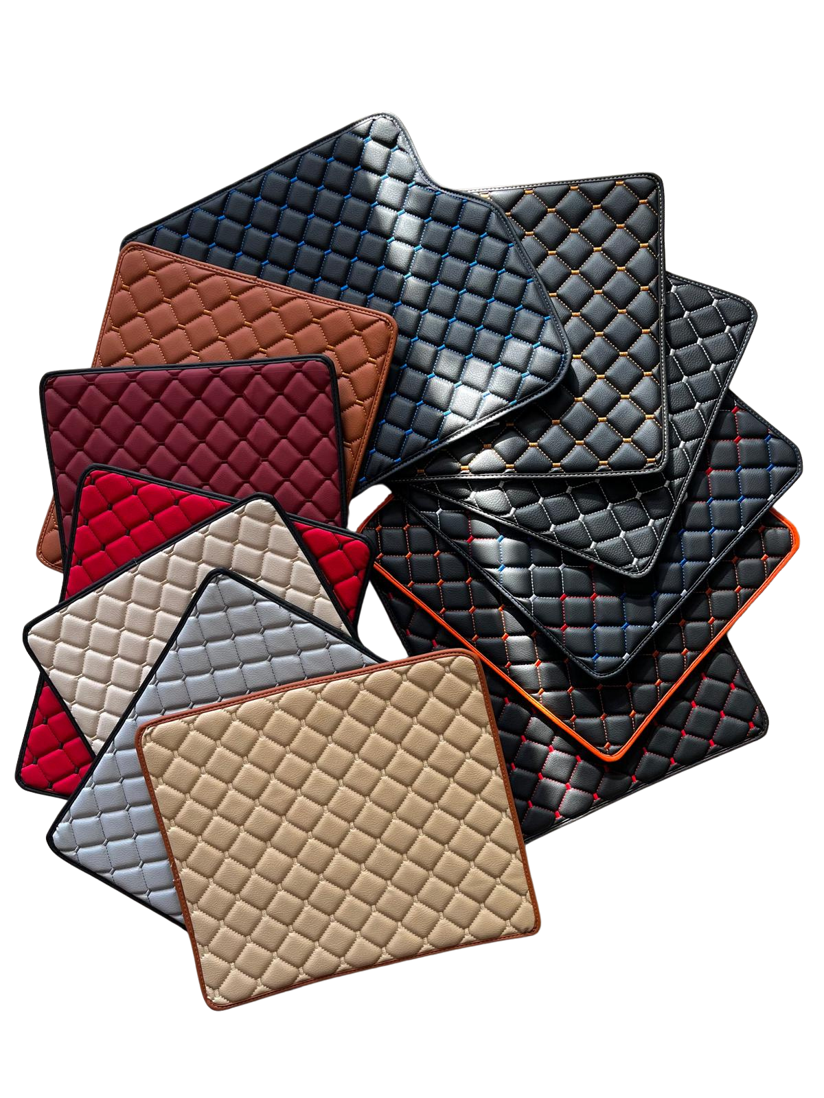 California Leather Floor Mats  Diamond Quilted Design with Prancing Horse Luxury Car Mat