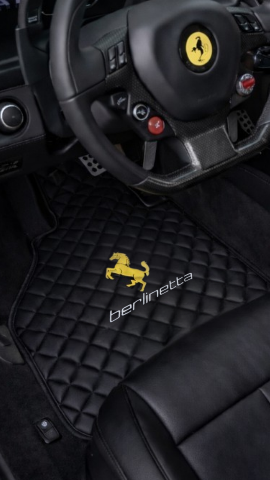 F12 Berlinetta Leather Floor Mats  Diamond Quilted Design with Prancing Horse  Luxury Car Mat
