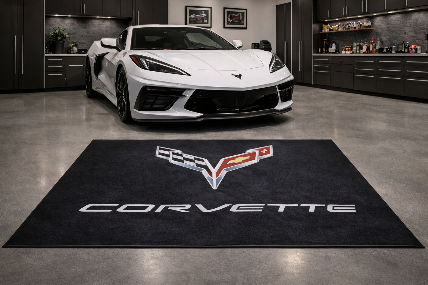 Corvette Garage Floor Mat 5x7 FT (60x87 Inches) Premium Showroom Rug & Wall Decor Luxury Racing Style