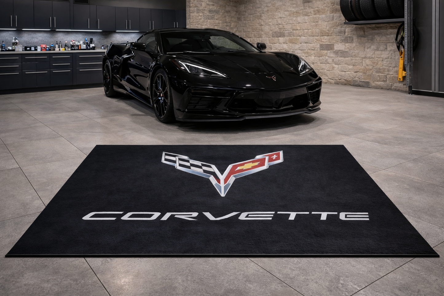 Corvette Garage Floor Mat 5x7 FT (60x87 Inches) Premium Showroom Rug & Wall Decor Luxury Racing Style