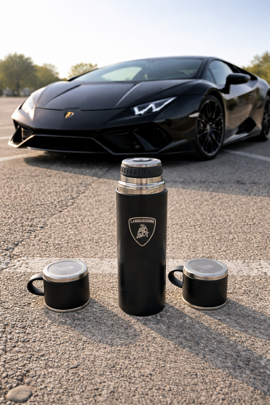 Lamborghini Laser Logo Thermos Set 500 ml – Insulated Flask with 3 Cups
