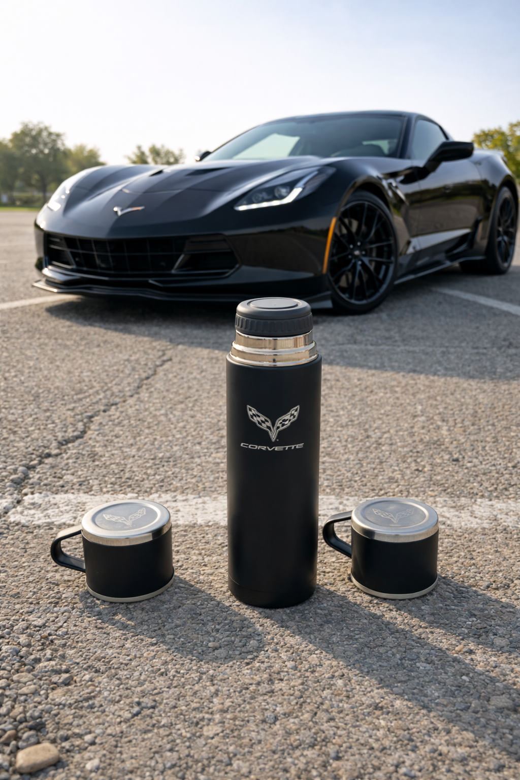 Corvette Laser Logo Thermos Set 500 ml – Insulated Flask with 3 Cups