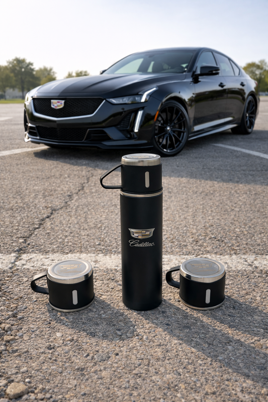Cadillac Laser Logo Thermos Set 500 ml – Insulated Flask with 3 Cups