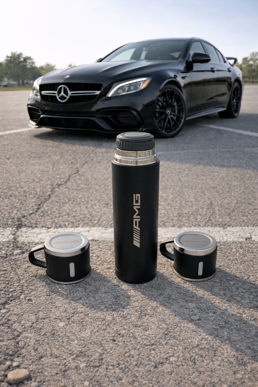 AMG Laser Logo Thermos Set 500 ml – Insulated Flask with 3 Cups