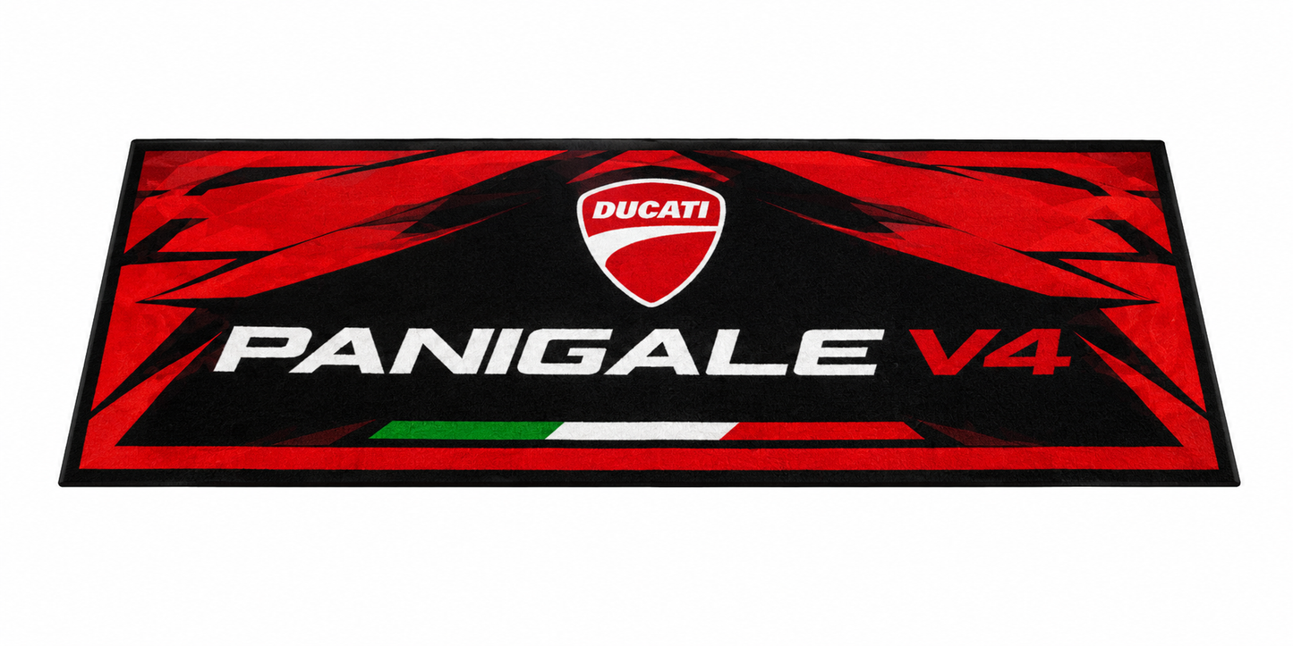 Ducati Panigale V4 Motorcycle Garage Floor Mat 32x87 Inches Premium Showroom Rug