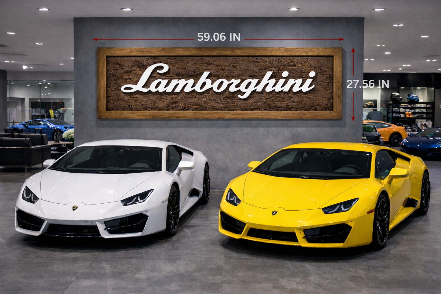 Hand-Carved Lamborghini Wooden Wall Art – Custom Letter Luxury Garage Decoration (59.06 × 27.56 INCHES)