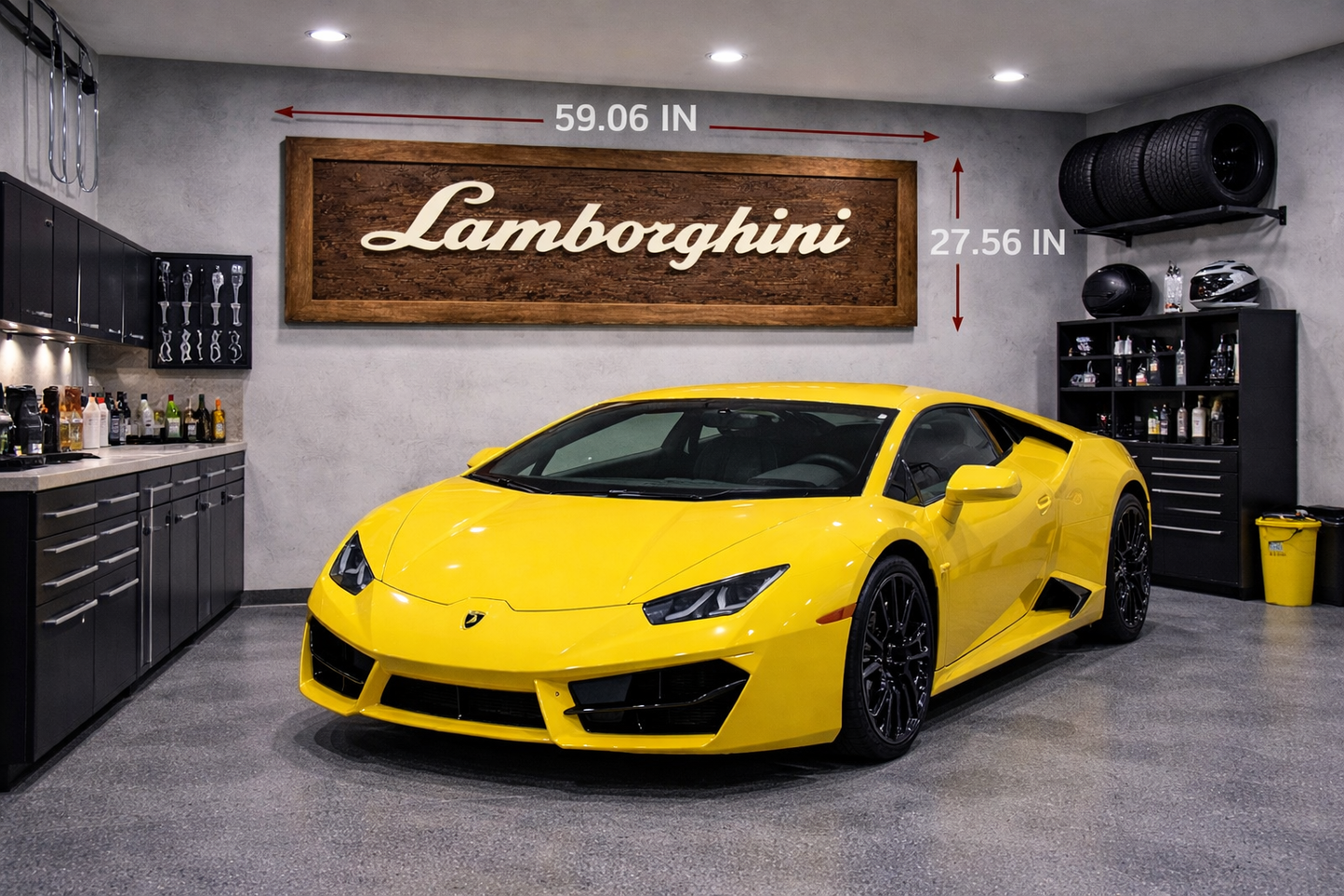 Hand-Carved Lamborghini Wooden Wall Art – Custom Letter Luxury Garage Decoration (59.06 × 27.56 INCHES)