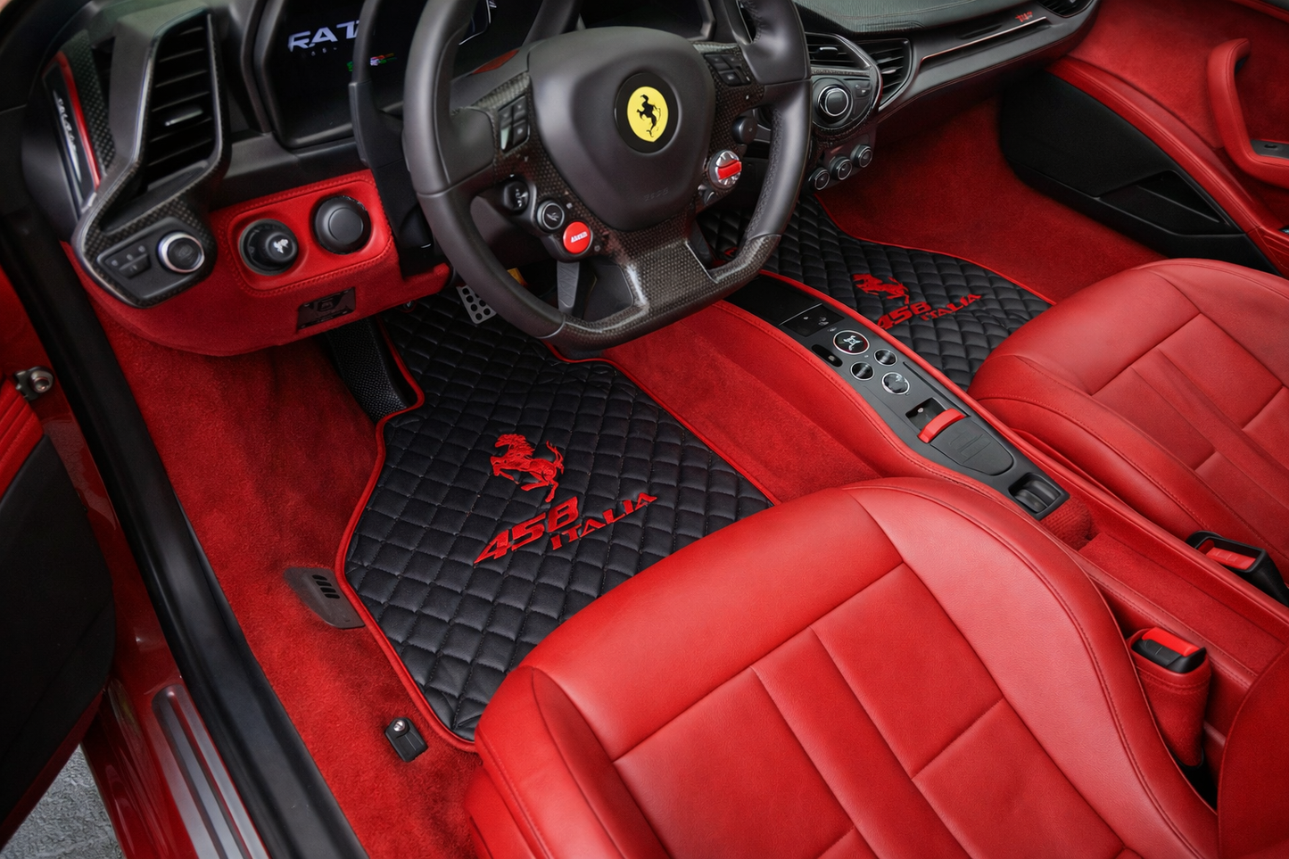 California Leather Floor Mats  Diamond Quilted Design with Prancing Horse Luxury Car Mat