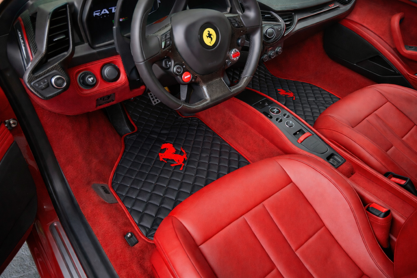 California Leather Floor Mats  Diamond Quilted Design with Prancing Horse Luxury Car Mat