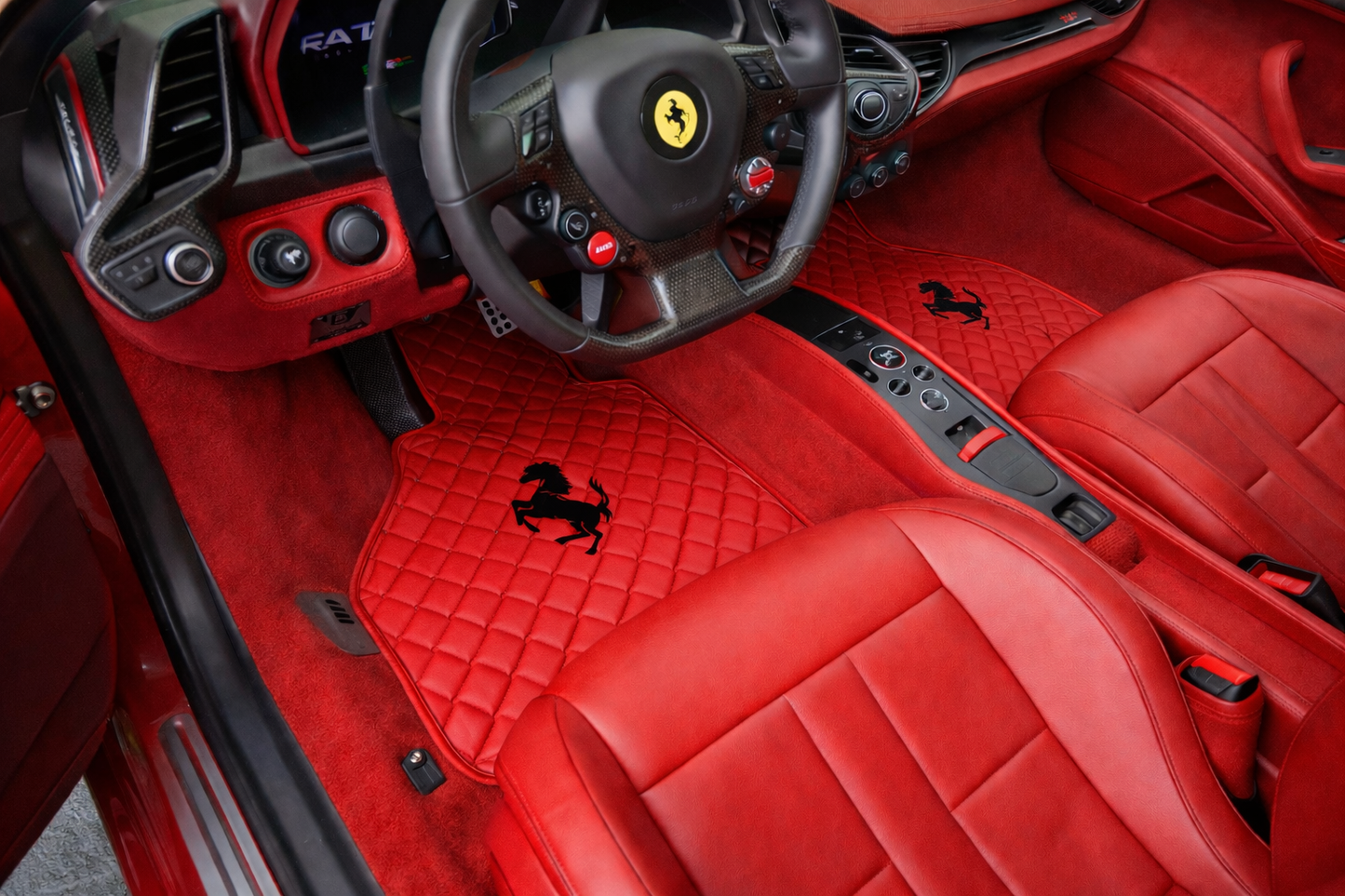 California Leather Floor Mats  Diamond Quilted Design with Prancing Horse Luxury Car Mat