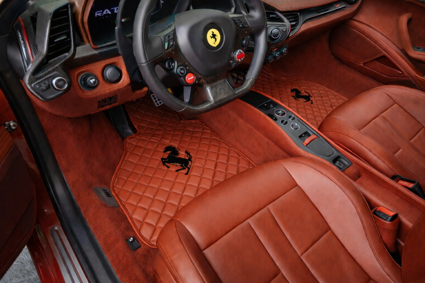 California Leather Floor Mats  Diamond Quilted Design with Prancing Horse Luxury Car Mat