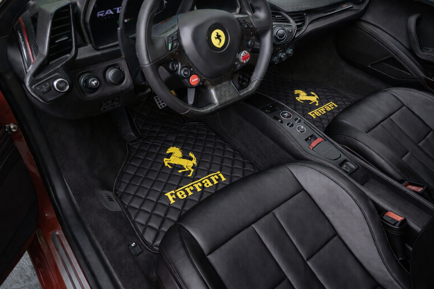 California Leather Floor Mats  Diamond Quilted Design with Prancing Horse Luxury Car Mat