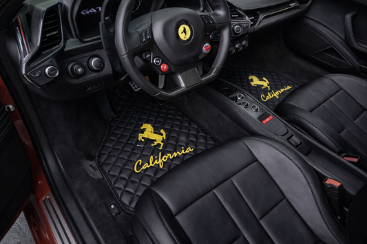 Ferrari California Leather Floor Mats  Diamond Quilted Design with Prancing Horse  Luxury Car Mat