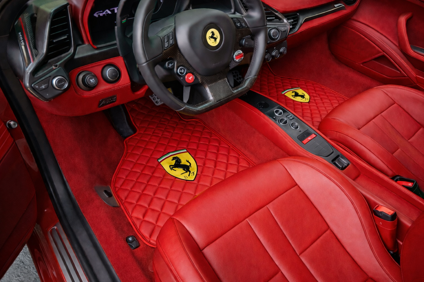 California Leather Floor Mats  Diamond Quilted Design with Prancing Horse Luxury Car Mat