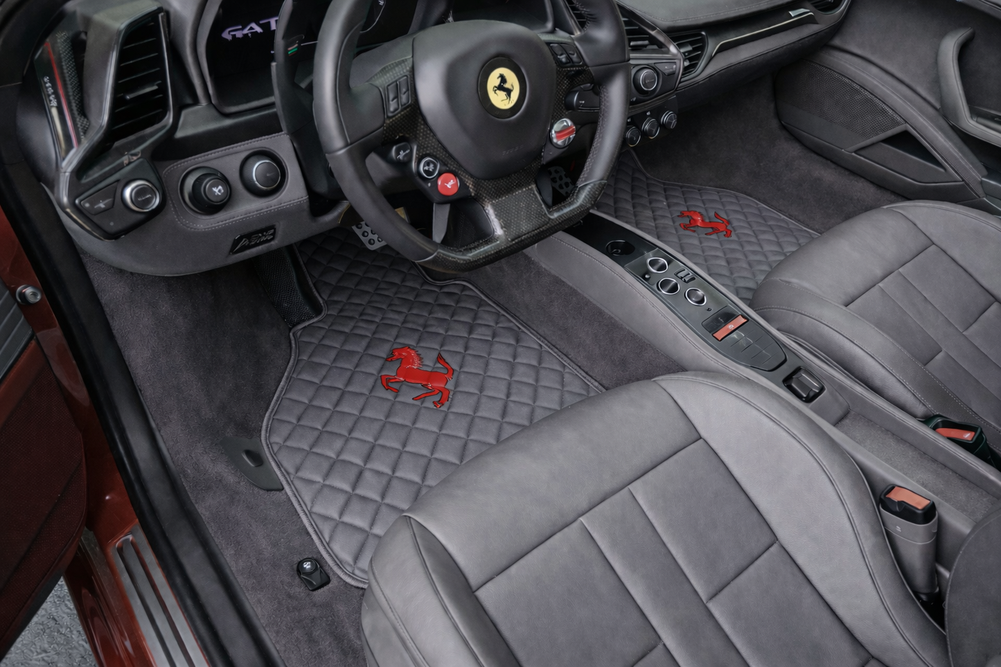 California Leather Floor Mats  Diamond Quilted Design with Prancing Horse Luxury Car Mat