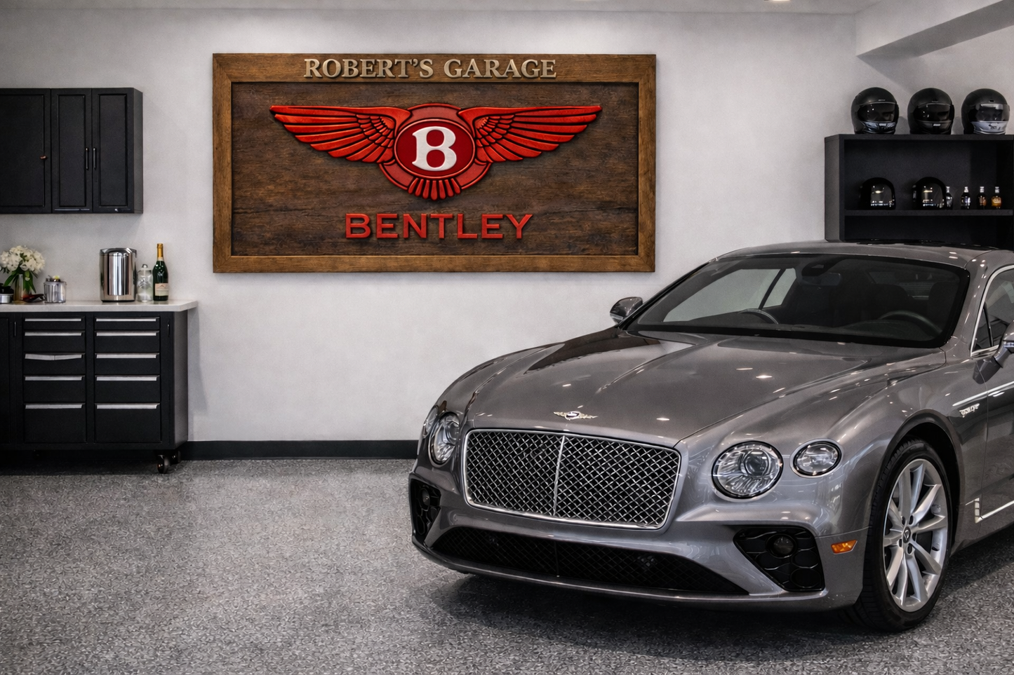 Hand-Carved Bentley Wooden Wall Art – Custom Letter Luxury Garage Decoration (59.06 × 27.56 INCHES)