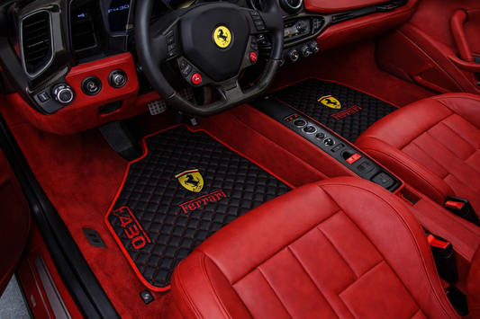 Ferrari F430 Leather Floor Mats  Diamond Quilted Design with Prancing Horse  Luxury Car Mat