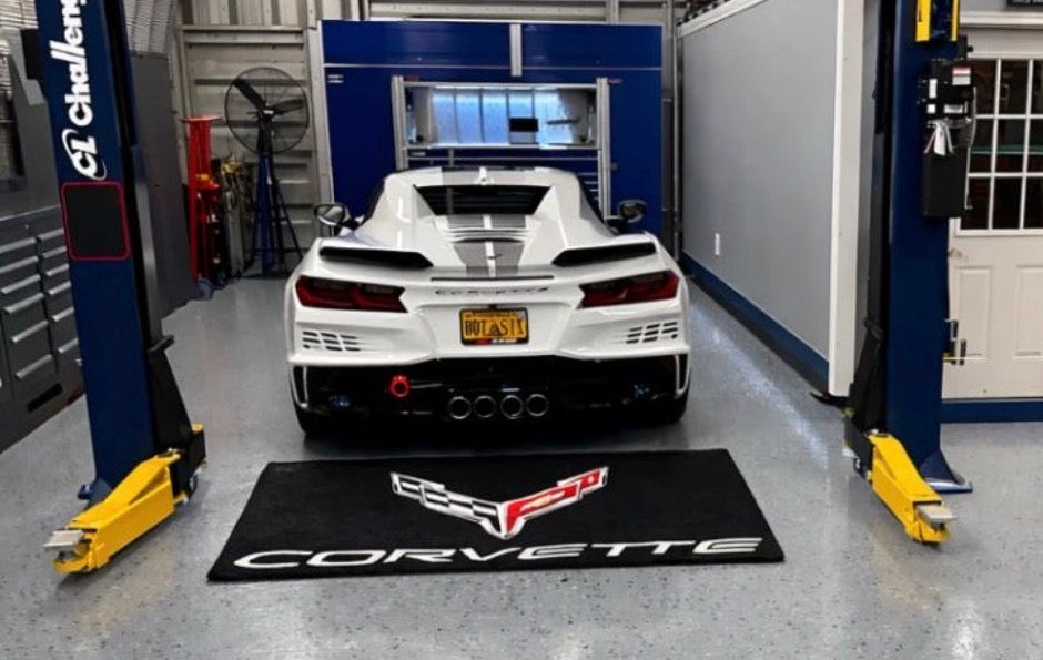 Corvette Garage Floor Mat 5x7 FT (60x87 Inches) Premium Showroom Rug & Wall Decor Luxury Racing Style